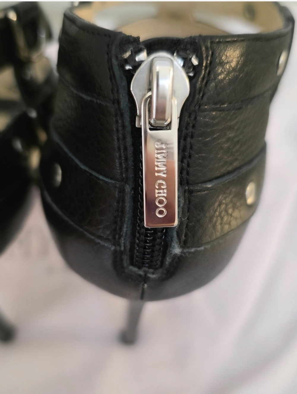 Jimmy Choo Black Leather Silver Studded Strappy Stiletto Heels EU 39, Fits US 8 - Picture 9 of 13